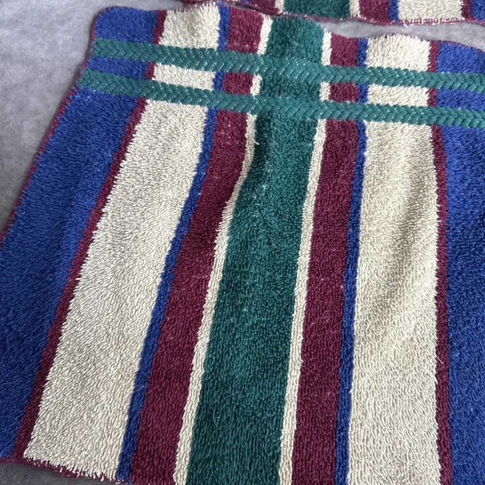 Canon Vintage Towel Set Wash Cloth Bath Green‎ Blue 90s 100% Cotton